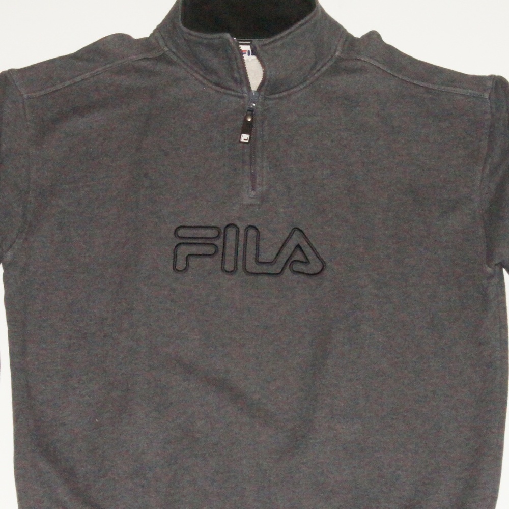 Grey FILA Embroidered 1/4 Zip Pullover Jacket XL
